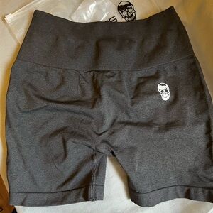 Gray Athletic Shorts with Skull Design